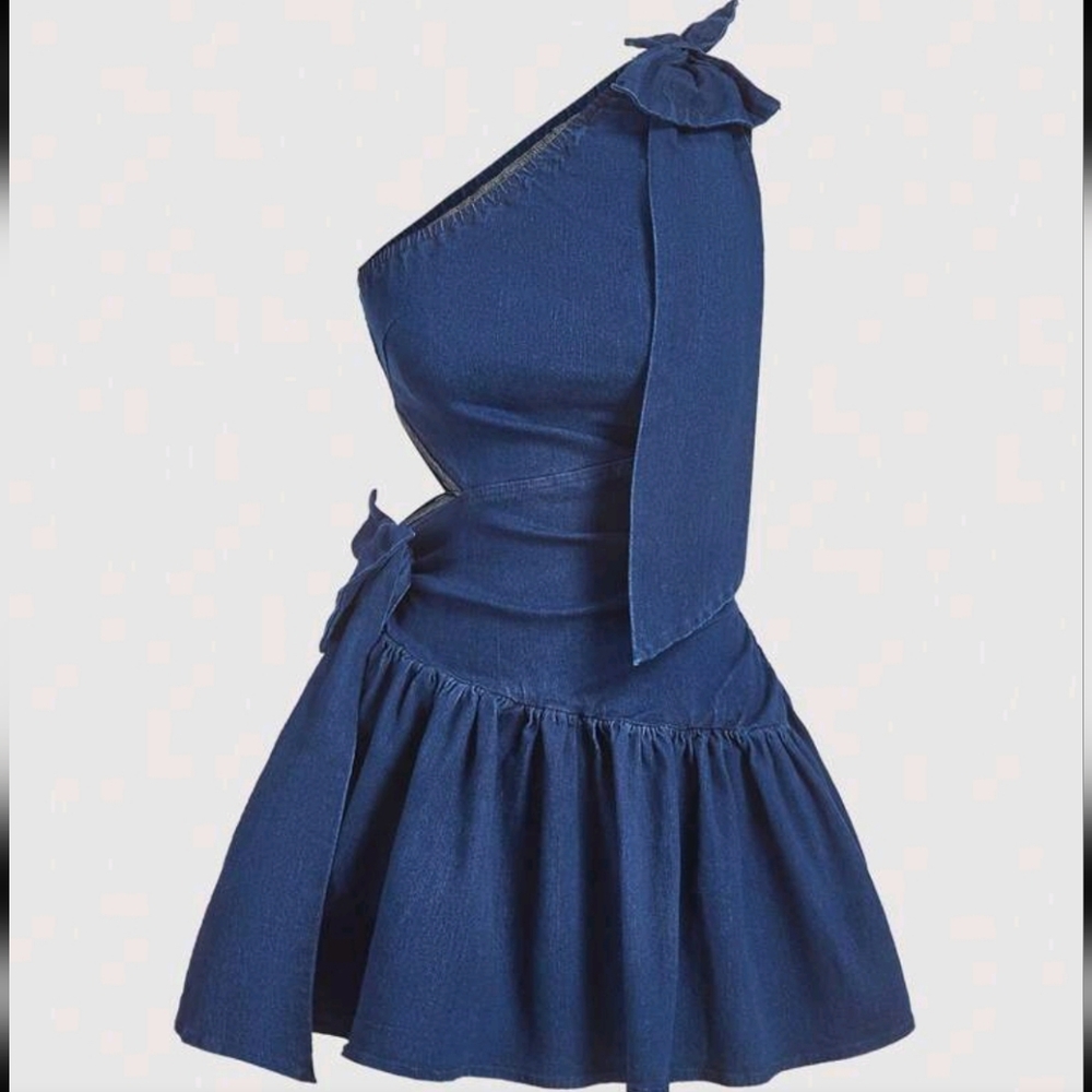 Stylish Blue One-Shoulder Denim Dress